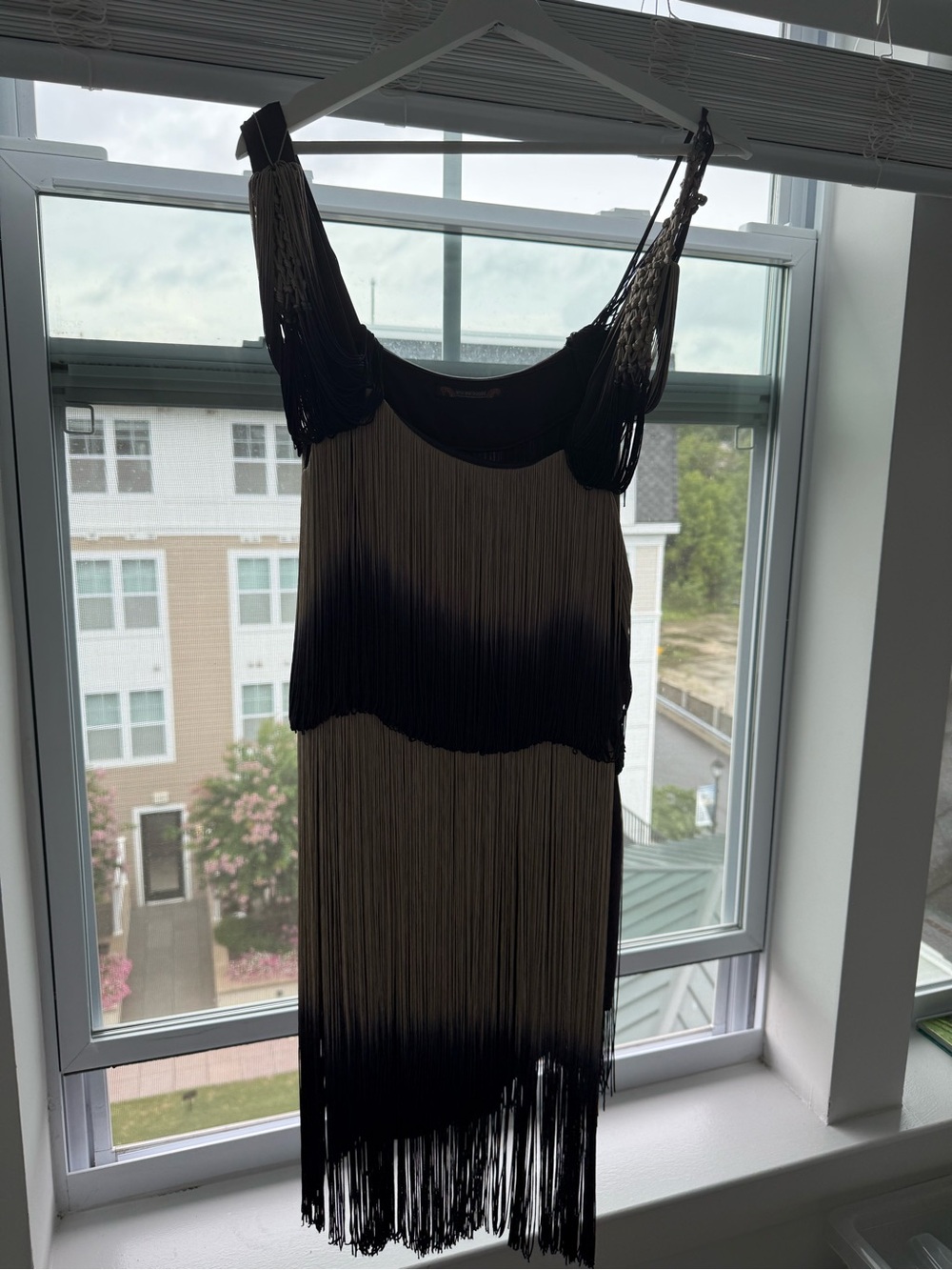 Fringed Ombre Sleeveless Dress - Black and Cream